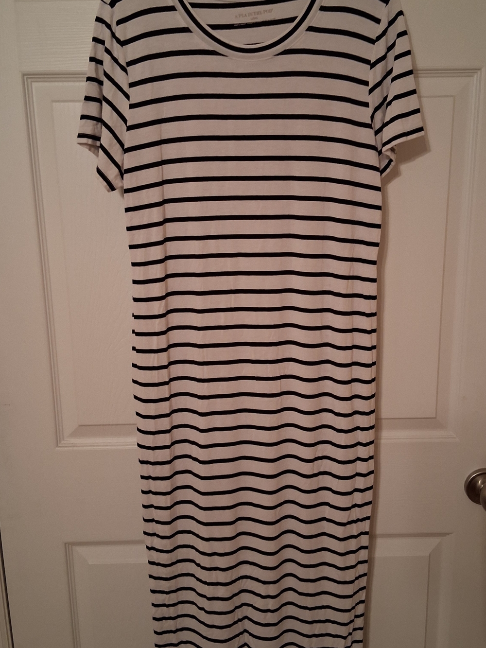 A Pea in the Pod Black & White Striped Maxi Maternity Dress